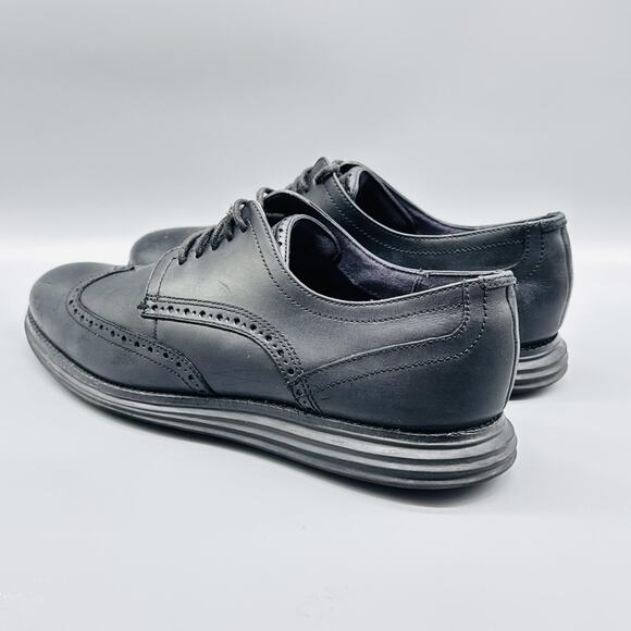Cole Haan Shoes Men 12 Black Leather Original Grand Wingtip Oxford Slip On Dress - Picture 6 of 13